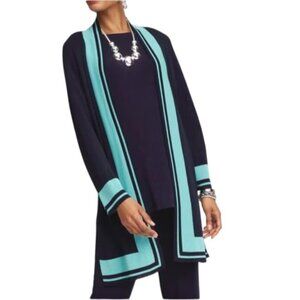 NWT Chico's Sz 3/XL Travelers Contrast Border Cardigan Sweater Jacket India Ink